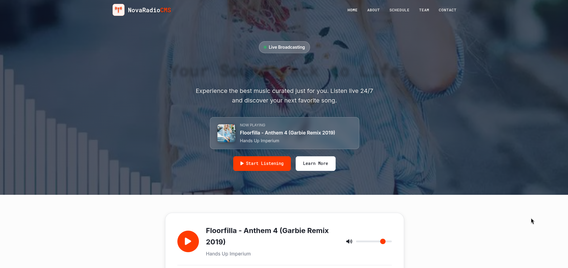 Homepage Hero Section with Player